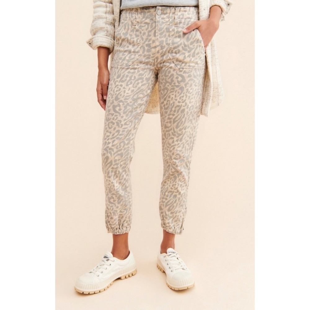 PAIGE Mayslie Jogger Pants Grey Tan Leopard Animal Print Utility Slim Size 24